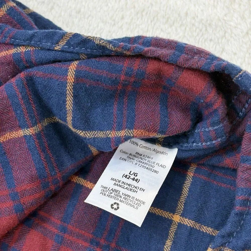 George Flannel Plaid Button-Up Shirt Mens L 42-44 Long Sleeve Red&Blue Pockets